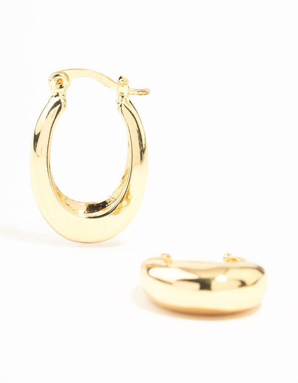 Gold Plated Long Thin Oval Hoop Earrings