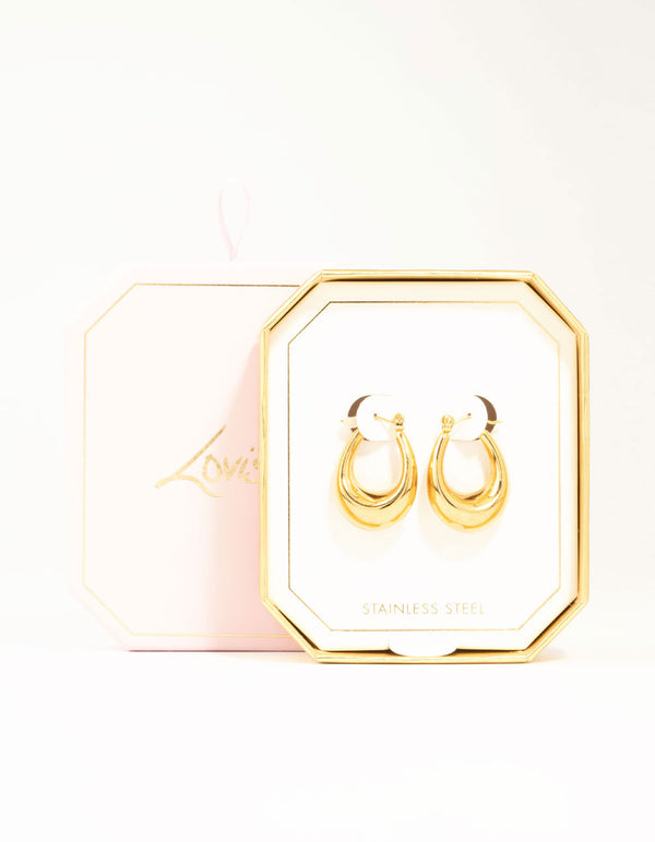 Waterproof Gold Plated Stainless Steel Oval Hoop Earrings