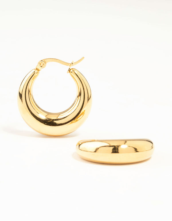 Waterproof Gold Plated Stainless Steel Large Hinged Chunky Hoop Earrings