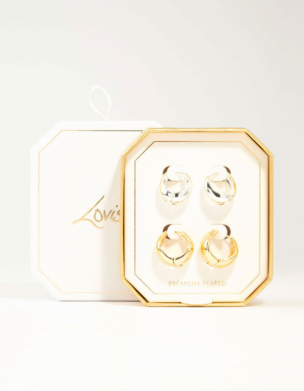 Mixed Metals Basic Medium Hoop Earrings 2-Pack