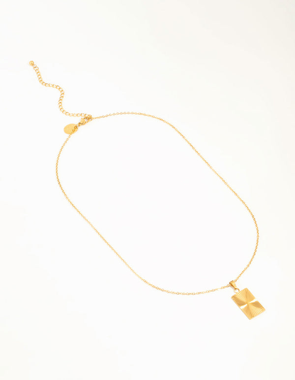 Waterproof Gold Plated Stainless Style Rectangular Ray Pendant Necklace