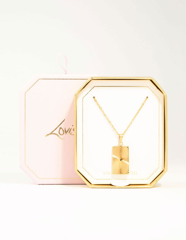 Waterproof Gold Plated Stainless Style Rectangular Ray Pendant Necklace