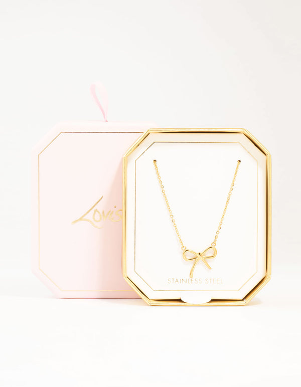 Waterproof Gold Plated Stainless Steel Plain Bow Necklace