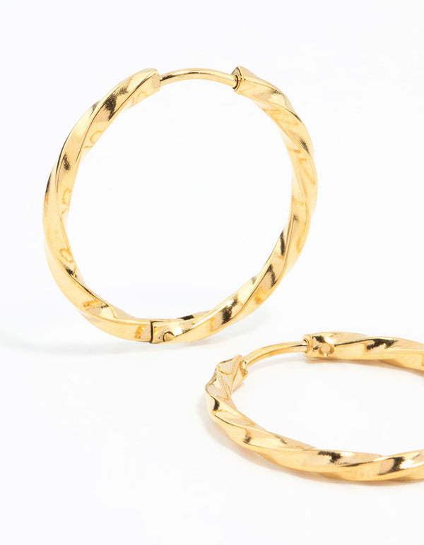 Waterproof Gold Plated Stainless Steel Twisted Hoop Earrings