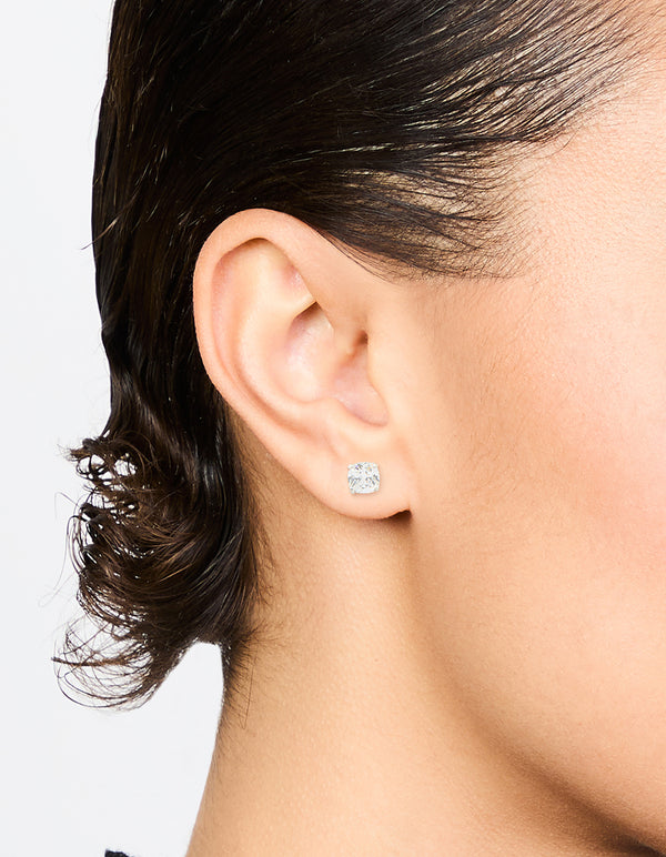 Sterling Silver Cubic Zirconia Cushion Cut Stud Earrings