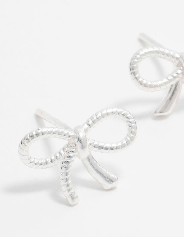 Sterling Silver Textured Bow Stud Earrings