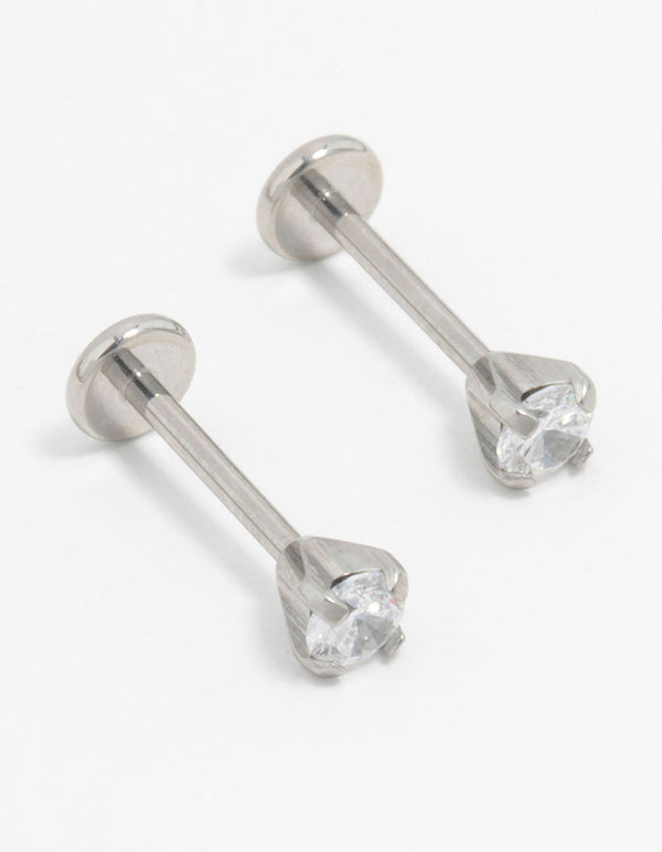 Surgical Steel Plain Cubic Zirconia Flatback Studs 2-Pack