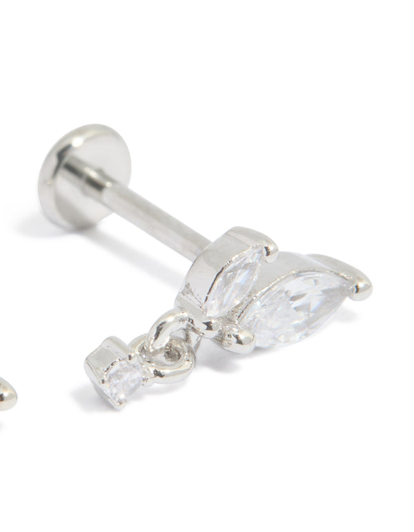 Surgical Steel Cubic Zirconia Leaf Flat Back Studs