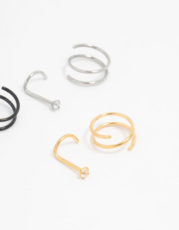 Mixed Surgical Steel Nose Ring & Stud 6-Pack