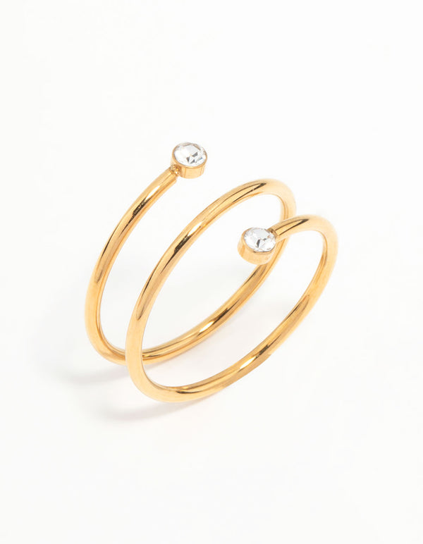 Beautifully designed waterproof gold plated stainless steel diamante coil ring side detail view