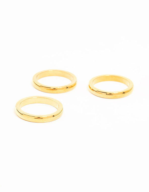 Crafted from waterproof gold plated stainless steel band rings in a 3-pack front view