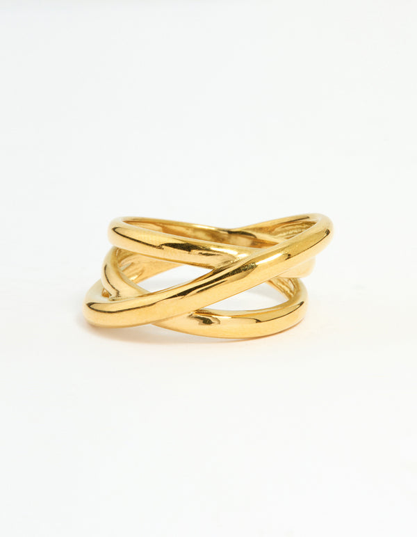 Waterproof Gold Plated Stainless Steel Multi Row Wrap Ring