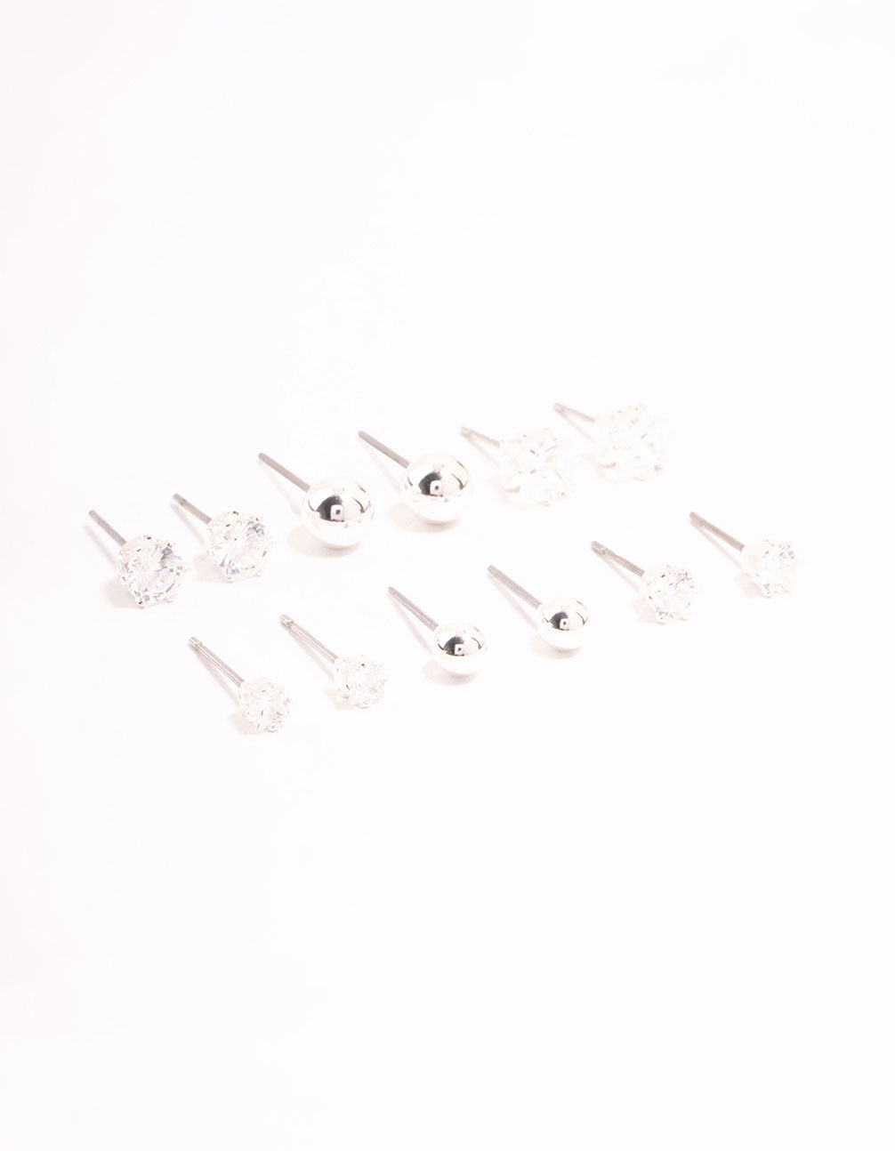 Silver Plated Cubic Zirconia & Ball Stud Earrings 6-Pack