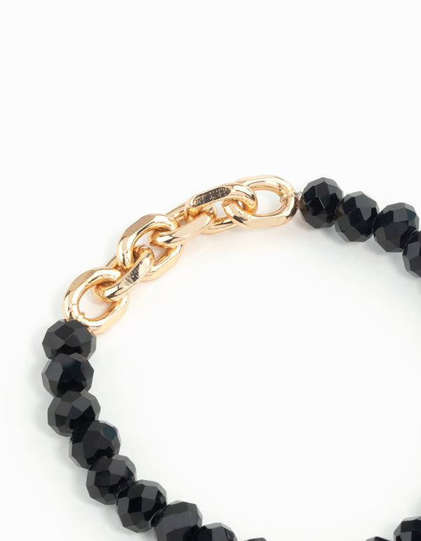 Gold & Black Faceted Bead Chain Stretch Bracelets 3-Pack