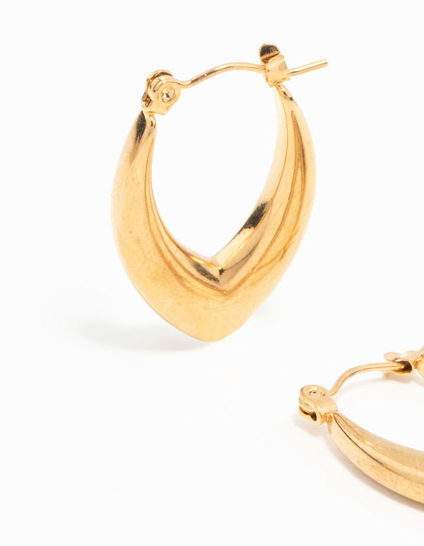 Waterproof Gold Plated Stainless Steel Pointed Puff Hoop Earrings