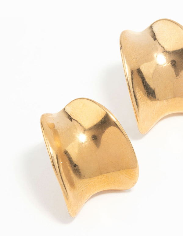 Waterproof Gold Plated Stainless Steel Rounded Hoop Stud Earrings