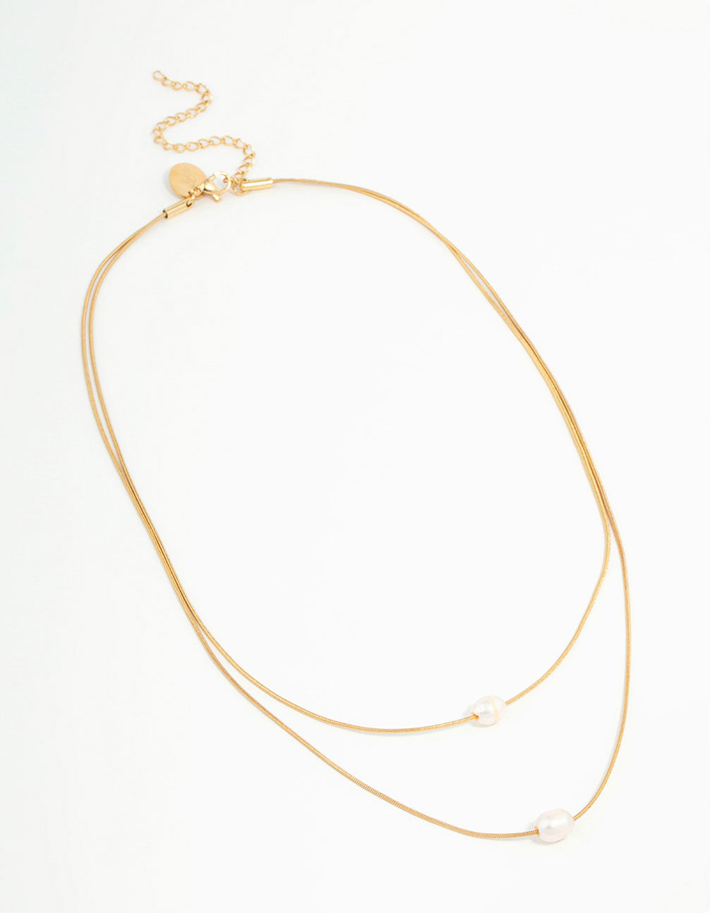 Beautifully crafted waterproof gold plated stainless steel layered pearl pendant necklace front view