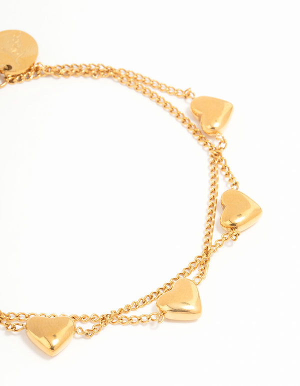 Waterproof Gold Plated Stainless Steel Heart Charm Bracelet