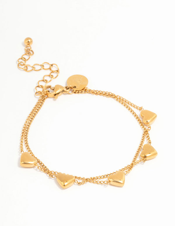 Waterproof Gold Plated Stainless Steel Heart Charm Bracelet