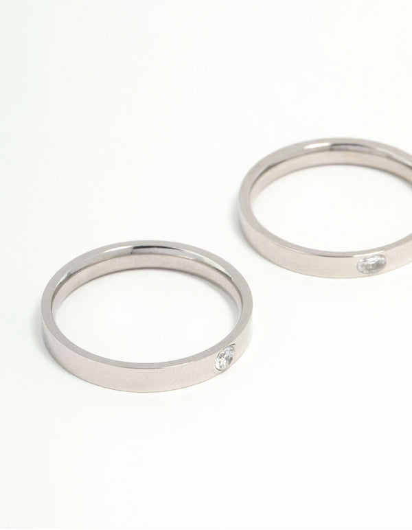Waterproof Stainless Steel Cubic Zirconia Rings 3-Pack