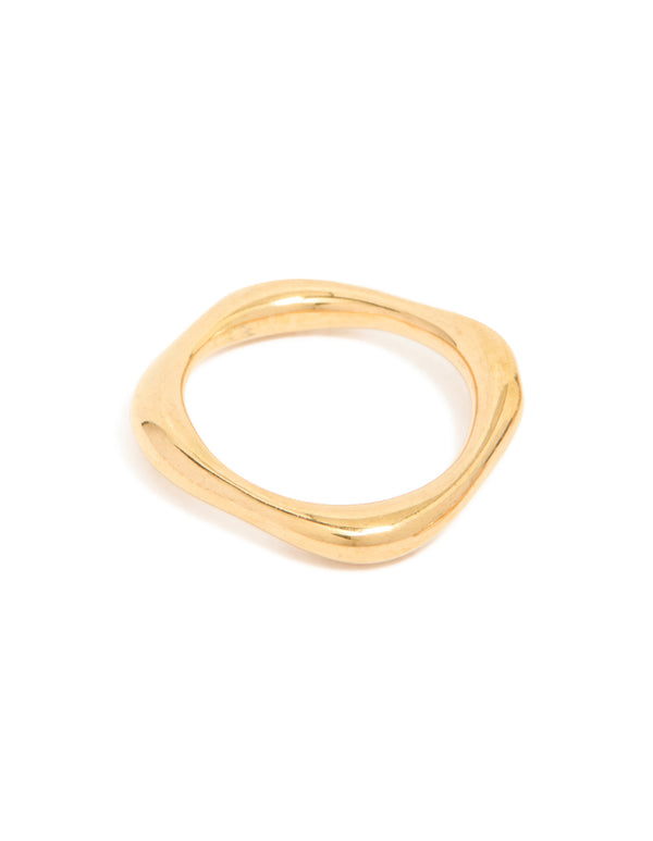 Waterproof gold plated stainless steel organic rings in a 3-pack close up view