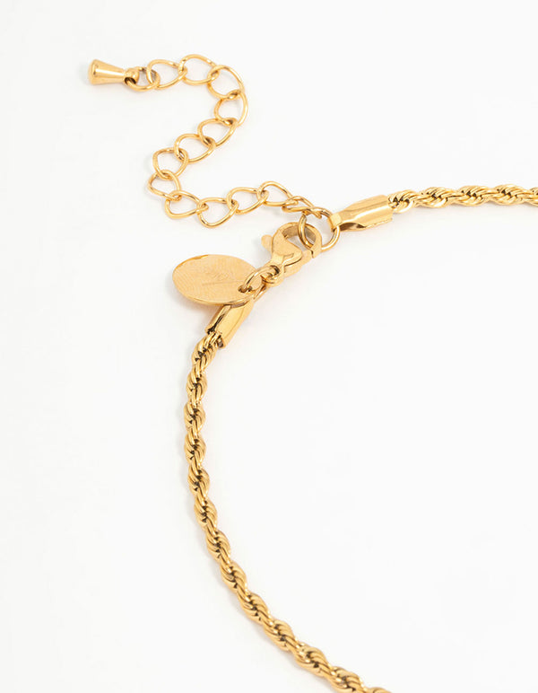 Close-up showcasing waterproof stainless steel 2-pack rope and chain anklets in gold plated detail view