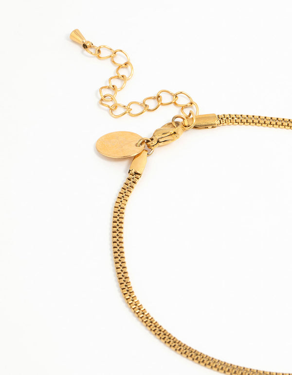 Waterproof Gold Plated Stainless Steel Mixed Snake Chain Anklets 2-Pack