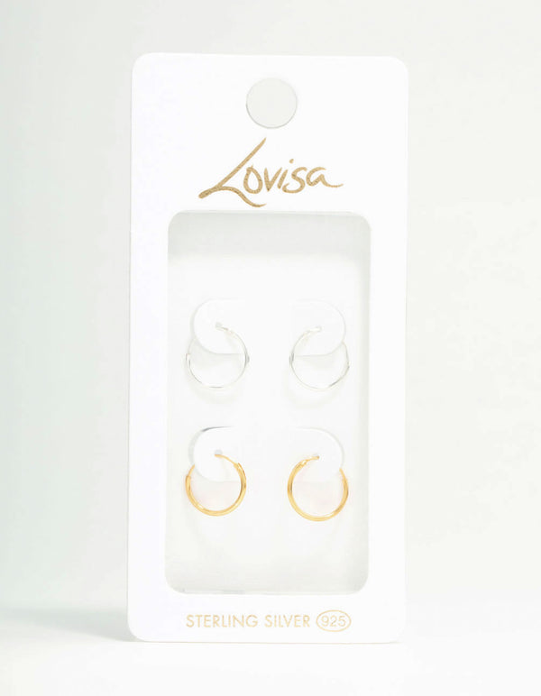 Gold Plated Sterling Silver Mixed Hoop Earrings 2-Pack