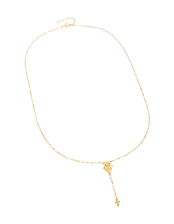 Gold Plated Sterling Silver Rosary Cross Necklace