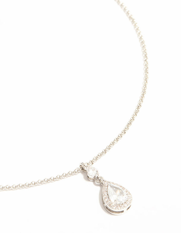 Silver Pear Cubic Zirconia Pendant Necklace