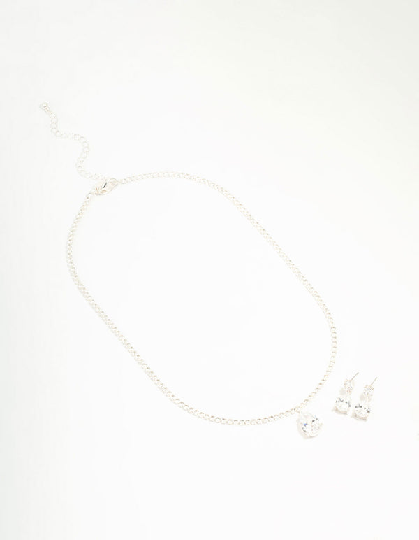 Silver Cubic Zirconia Tennis Necklace & Earring Set