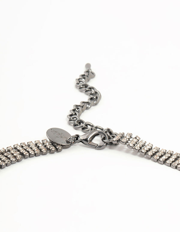 Silver Diamante Fan Cupchain Bib Necklace