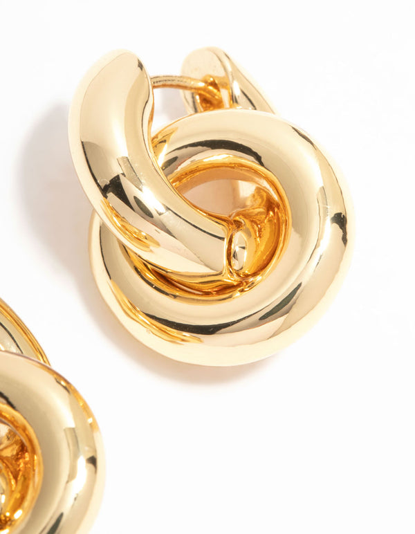 Gold Plated Rondell Huggie Drop Earrings