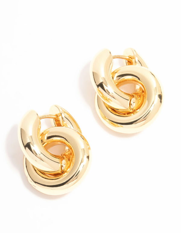 Gold Plated Rondell Huggie Drop Earrings