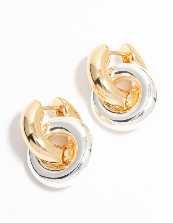 Gold & Silver Plated Double Rondell Huggie Drop Earrings
