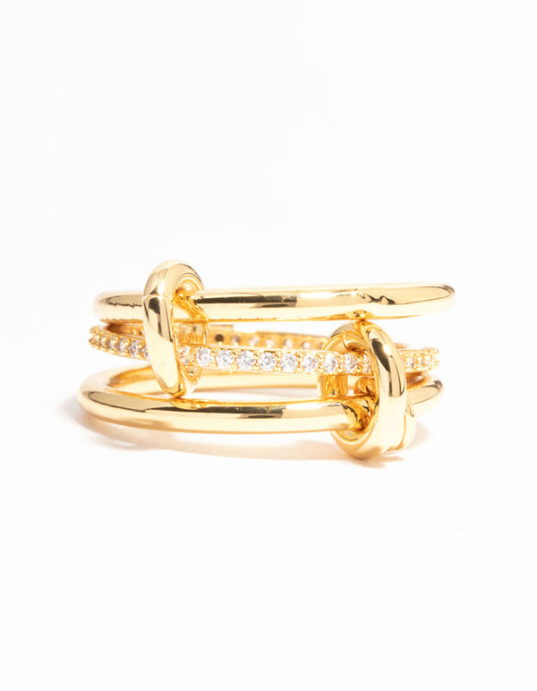 Gold Plated Stacked Ring With Connected Links