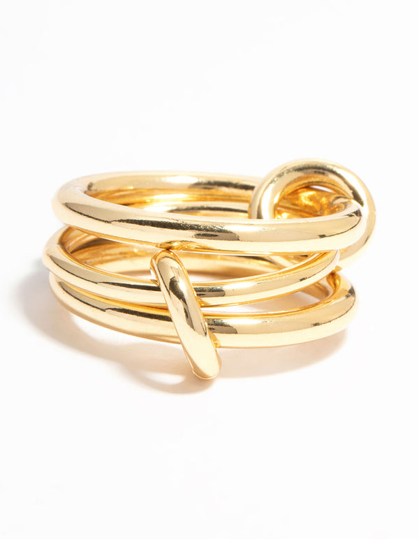 Gold Plated Stacked Connected Links Ring