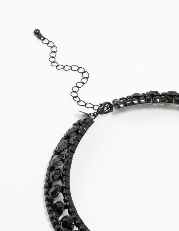Black Coated Metal Diamante Collar Choker