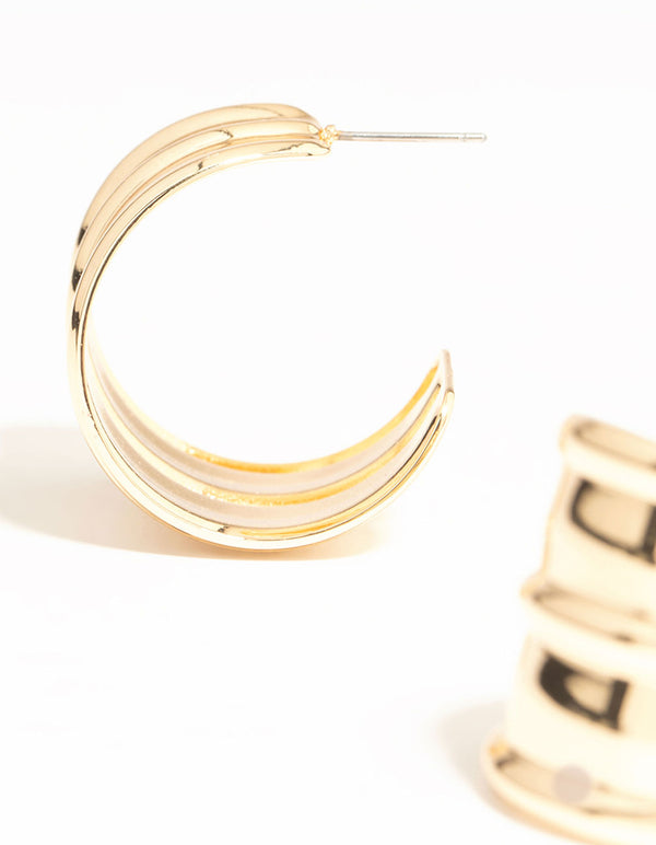 Gold Ribbed Large Hoop Earrings