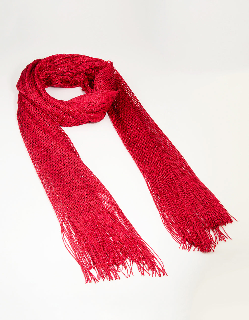 Red Fabric Draped Long Scarf