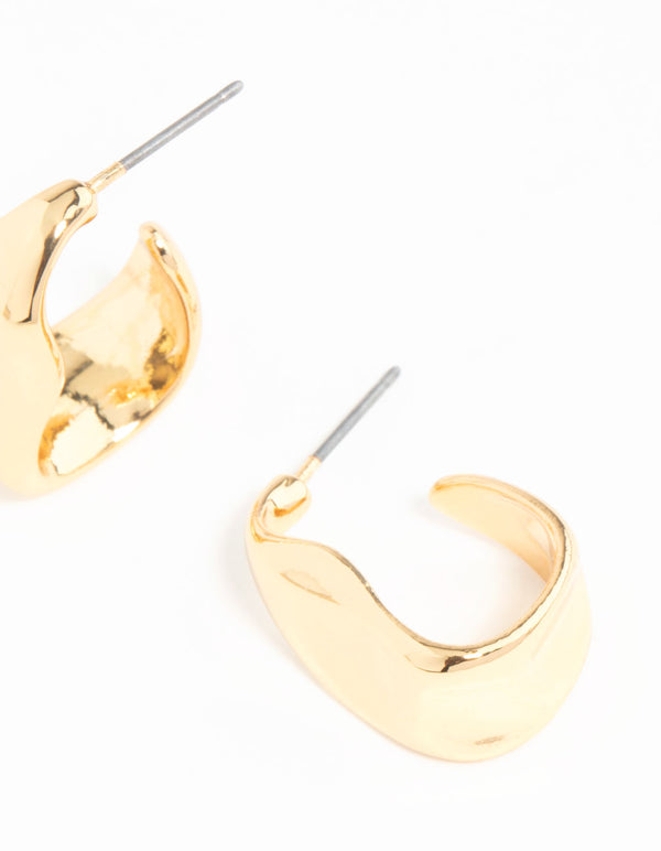 Gold Plated Wavy Molten Hoop Earrings