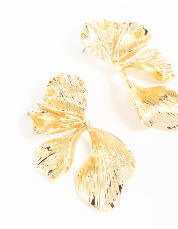 Gold Plated Organic Petal Stud Earrings