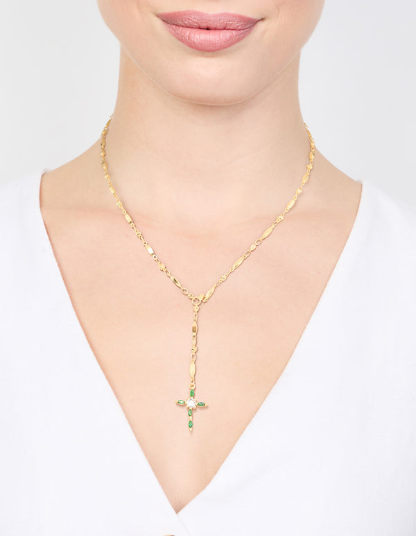 Emerald Cross Chain Y-Necklace