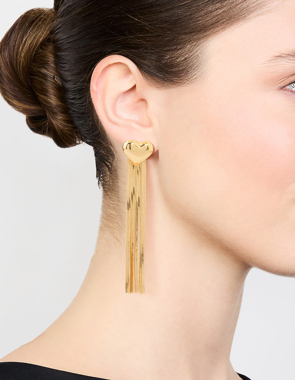 Gold Heart Snake Chain Drop Earrings