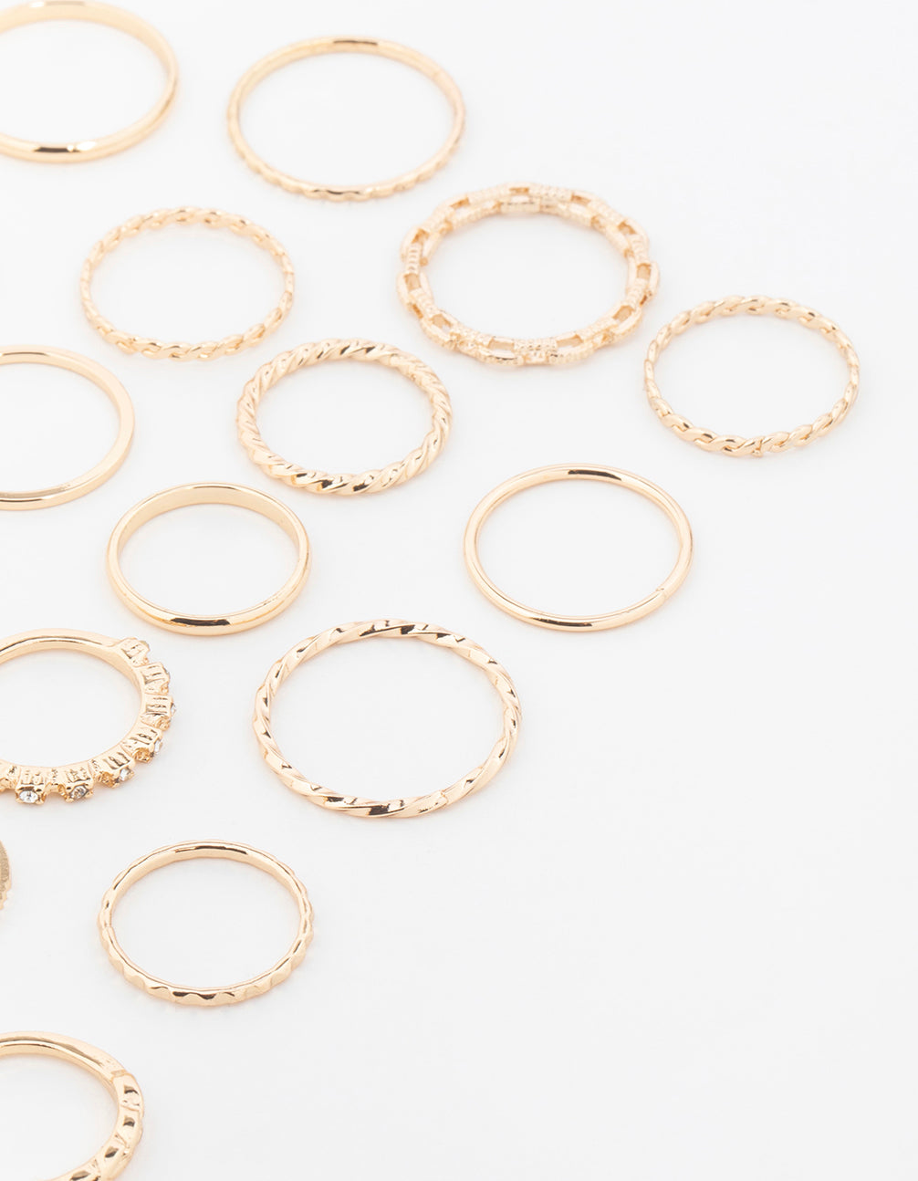 Gold Twisted & Diamante Rings 22-Pack