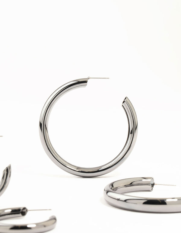 Gunmetal Thick Hoop Earrings 2 Pack