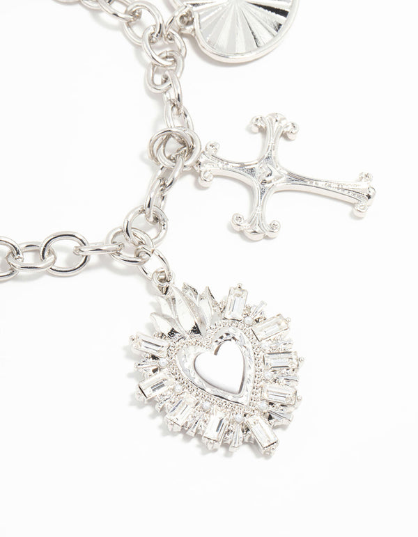 Silver Bow & Heart Charm Bracelet