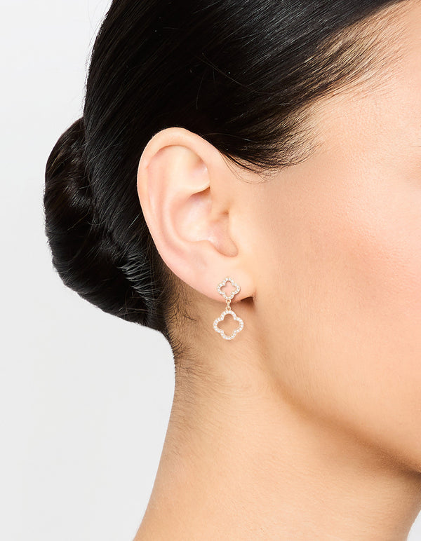 Gold Cubic Zirconia Flower Drop Earrings