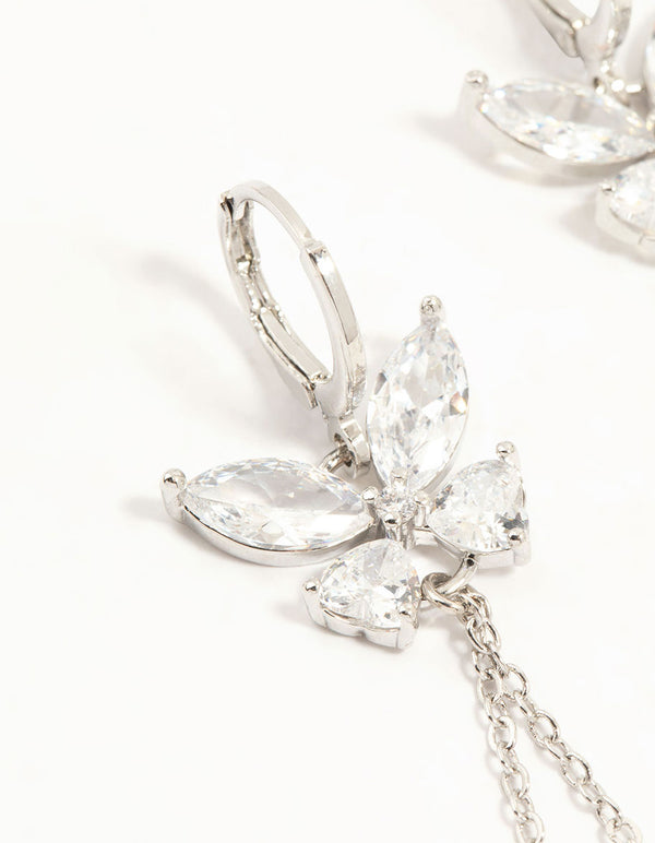 Silver Plated Cubic Zirconia, Pearl & Butterfly Huggie Earrings