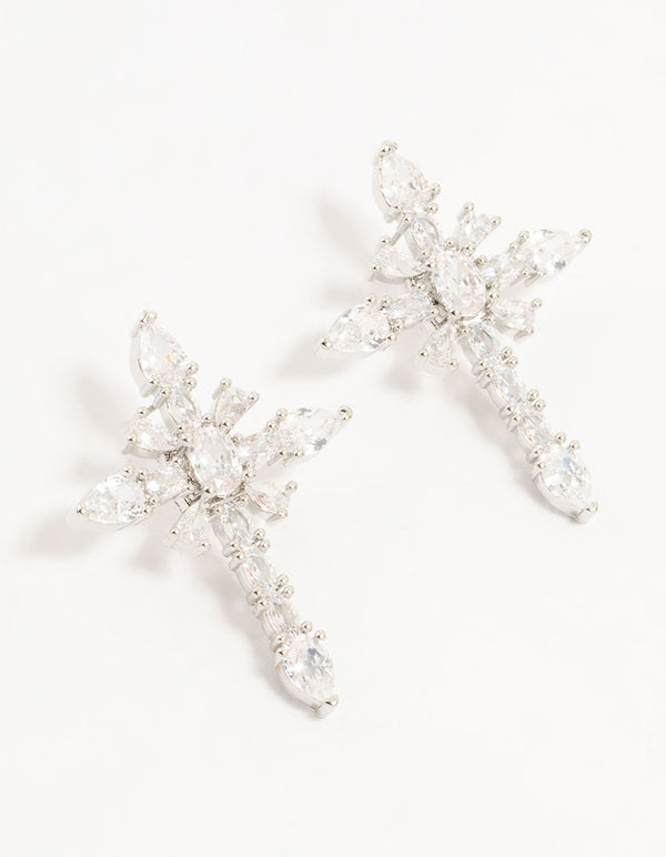 Silver Plated Cubic Zirconia Star Cross Stud Earrings